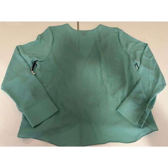 NWT Women L Halogen light sea green wrap blouse top long sleeve - Picture 7 of 13